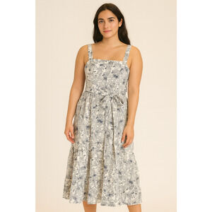 Labelle Paris Floral Belted Sundress Size Large Midi Dress